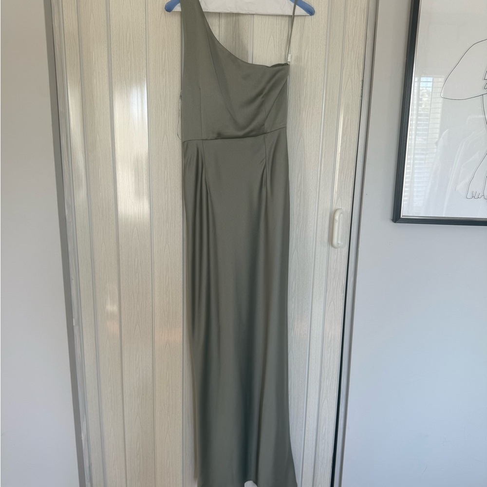 Sage Green One Shoulder Satin Charmeuse Bridesmaid Wedding Guest Dress by BHLDN